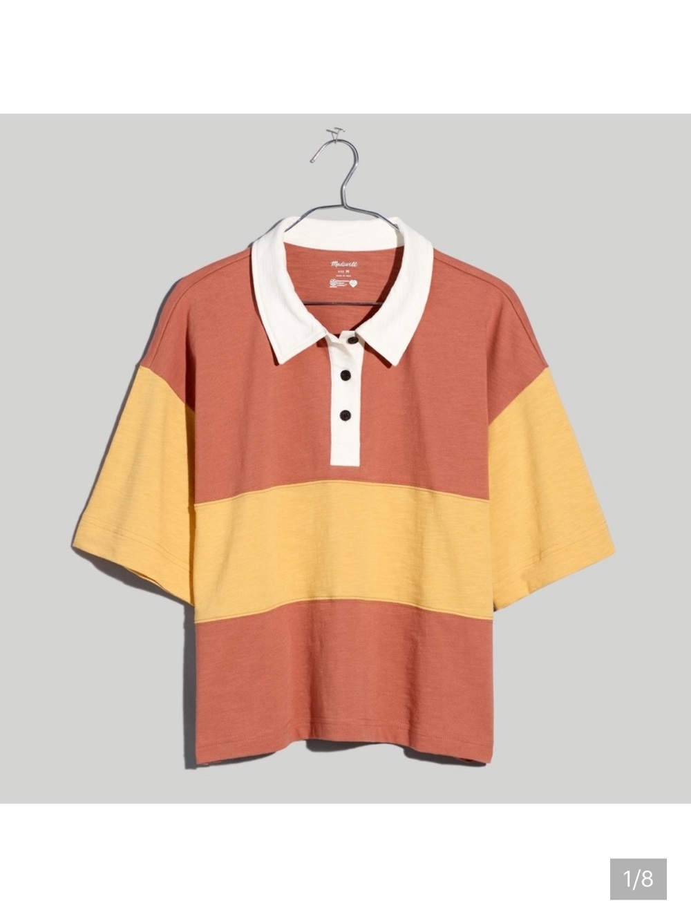 Madewell Oversized Boxy Cropped Short Sleeve Polo Shirt Orange Gold Striped